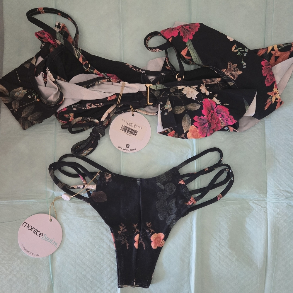 Black Floral Ruffle Bikini - Picture 4 of 9